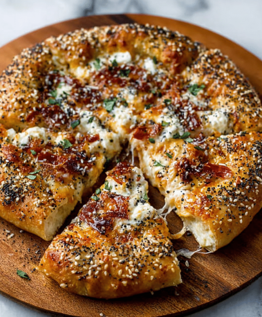 Pizza de bagel con semillas de todo