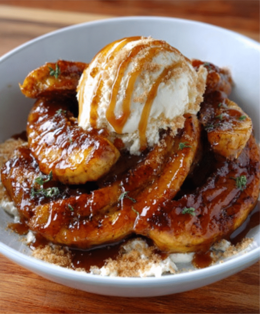 Plátano Caramelizado con Crema Casera