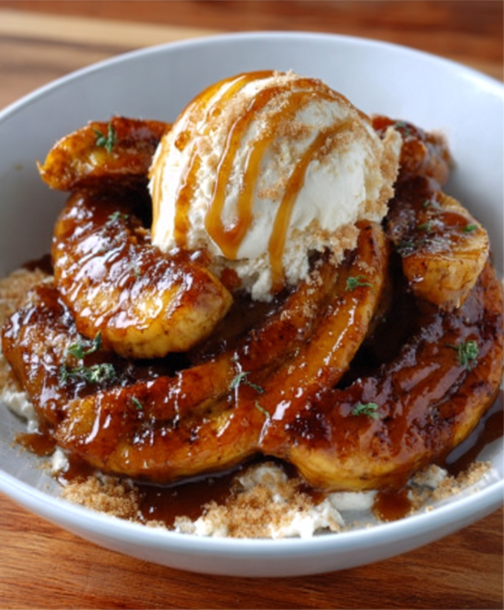 Plátano Caramelizado con Crema Casera