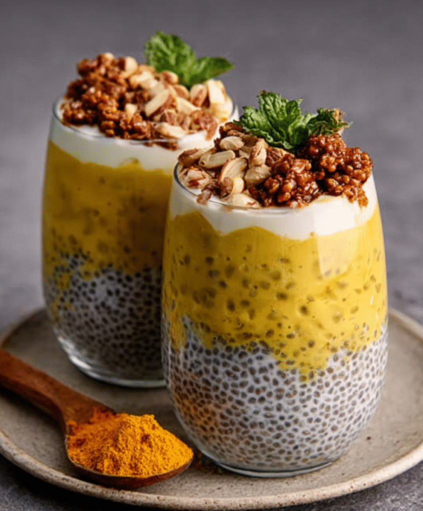 Pudín de chía con leche dorada de cúrcuma