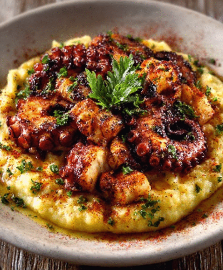 Pulpo a la Gallega con Puré de Coliflor