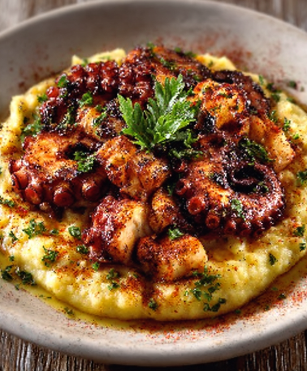 Pulpo a la Gallega con Puré de Coliflor