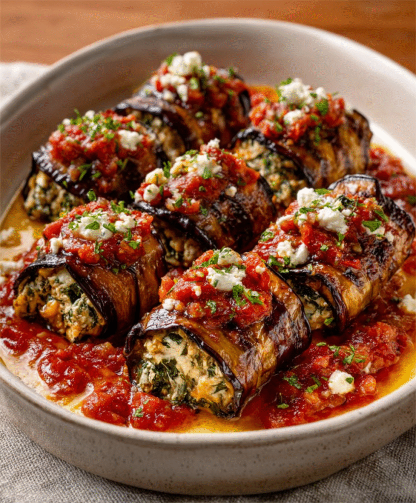 Rollitos de Berenjena Rellena de Queso de Cabra