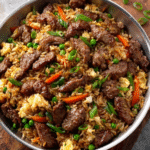 SALTEADO DE RES CON ARROZ FRITO