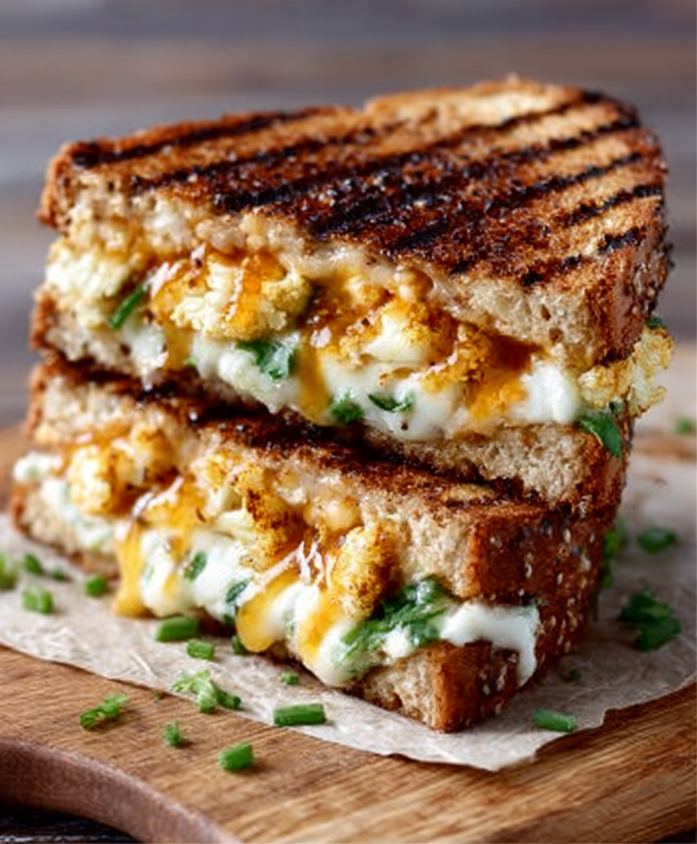 Sándwich tostado de coliflor al estilo buffalo
