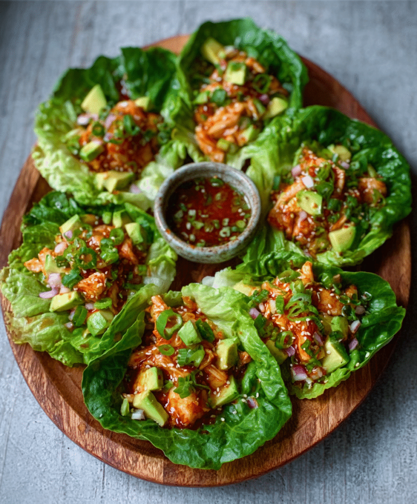 Tacos de Lechuga con Kimchi y Aguacate