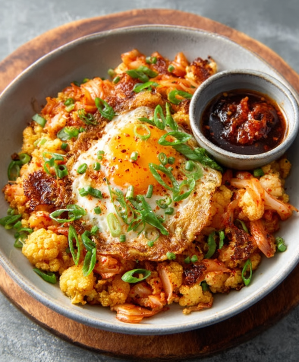 Tortilla de Coliflor con Kimchi