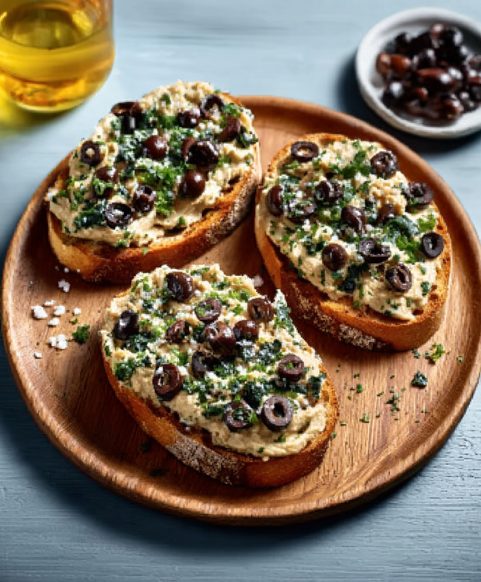 Tostas de Pan de Cristal CON HUMUS de Oliva Negra