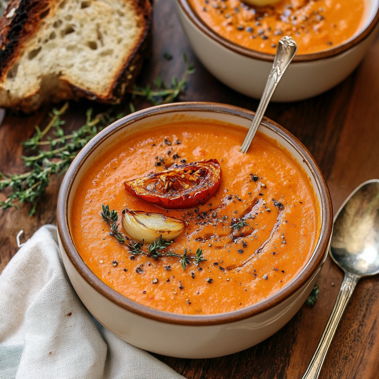 Sopa Cremosa de Tomate con Ajo Asado