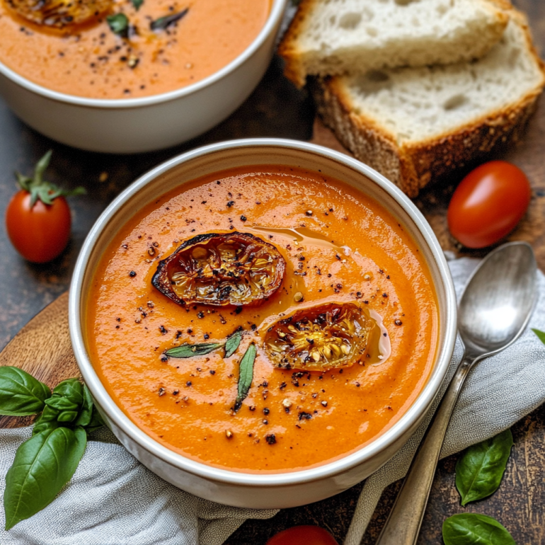 Sopa Cremosa de Tomate con Ajo Asado