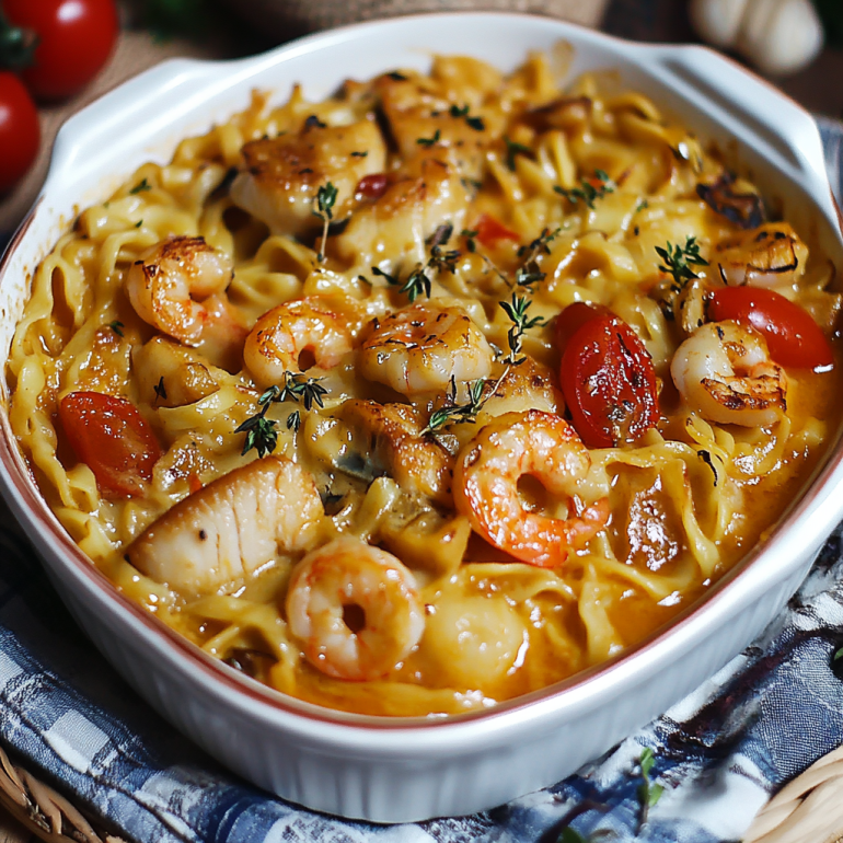 Cazuela de Fideos con Merluza y Marisco