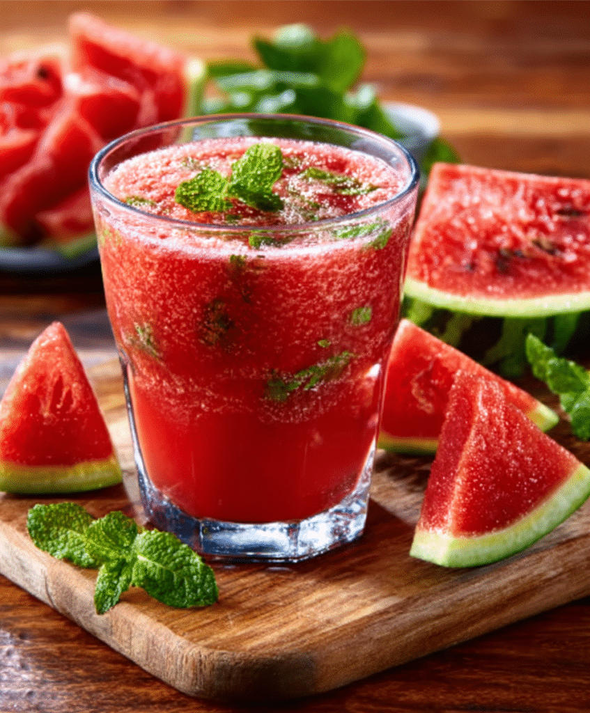 Agua de sandía y menta natural sin horno para el verano 2025