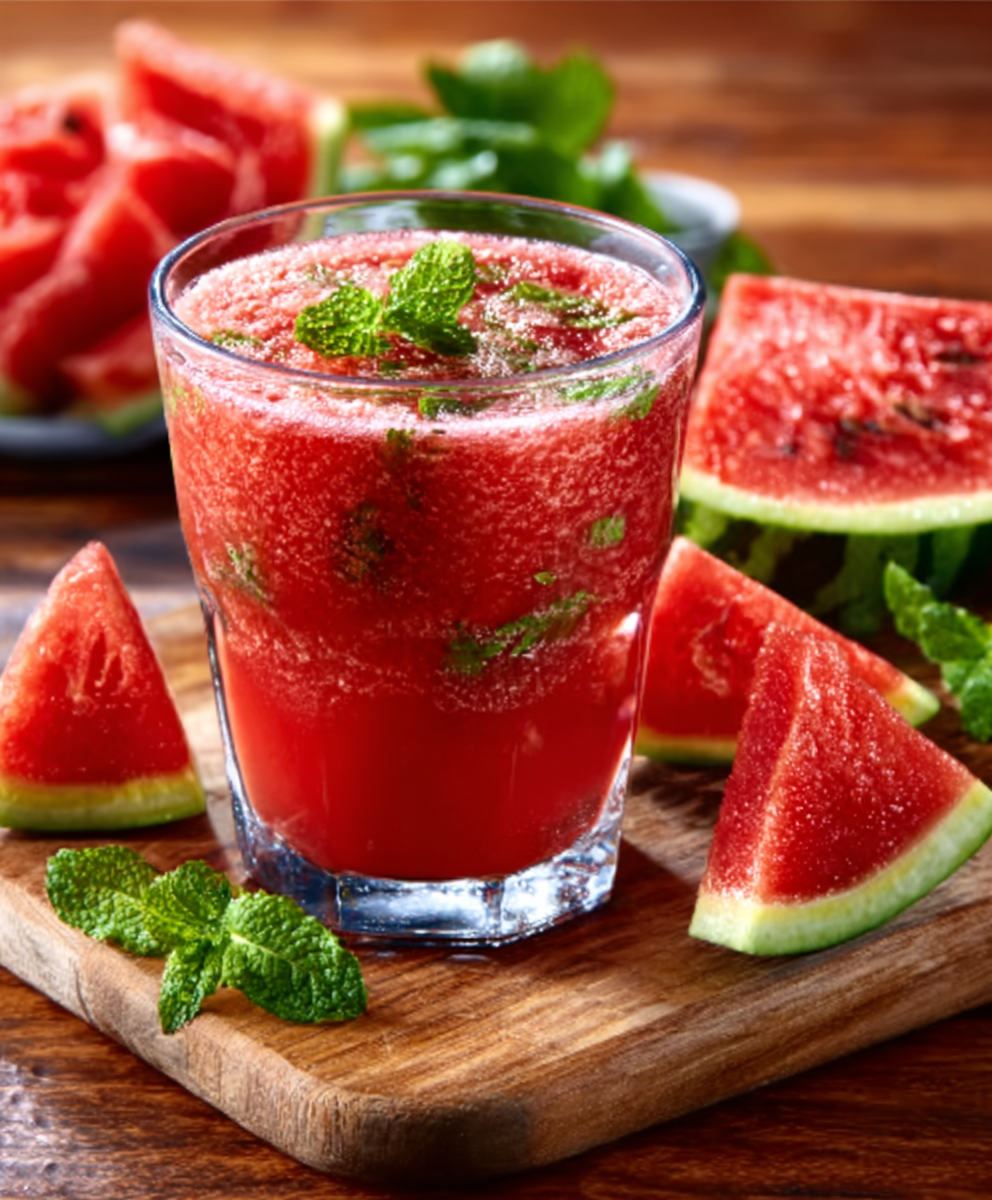 Agua de sandía y menta natural sin horno para el verano 2025