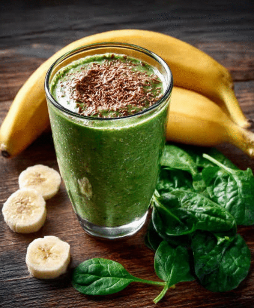 Batido de proteína con plátano y espinacas para fitness lovers