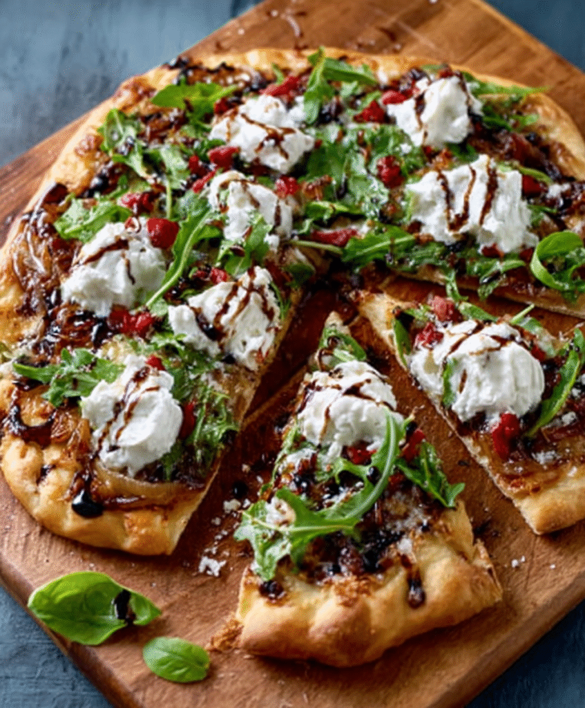 Black‑Garlic Burrata Flatbread with Rocket