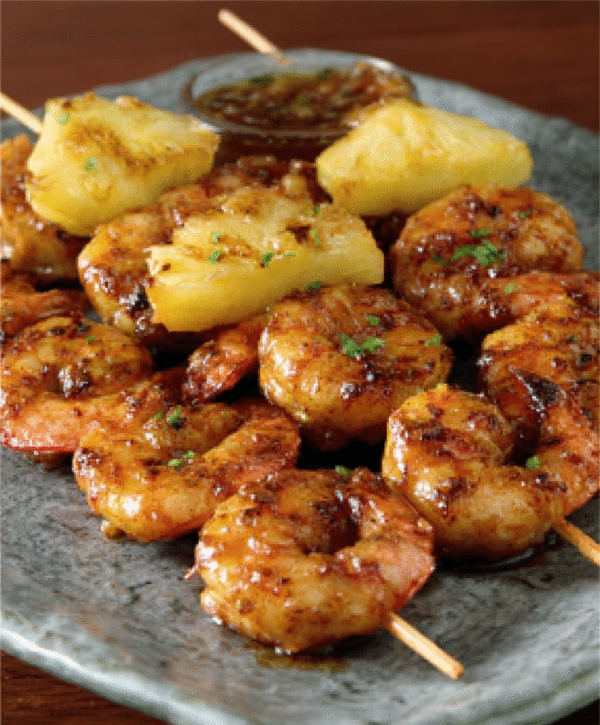 Brochetas de Gambas con Piña y Jerk