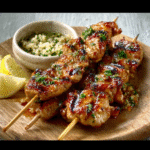 Brochetas de pollo al limón y hierbas con tabulé exprés