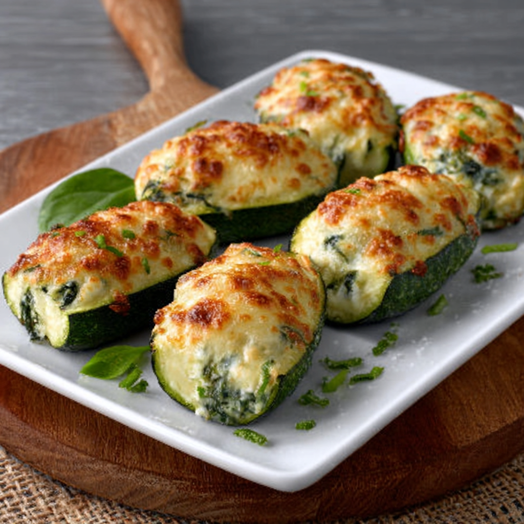 Calabacines rellenos en airfryer de ricotta y espinacas
