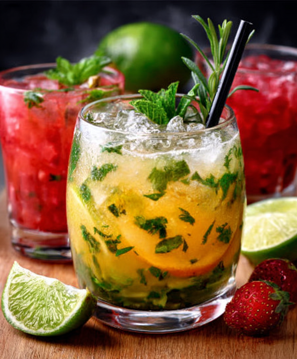 Cóctel sin alcohol con hierbas frescas y lima para fiestas al aire libre
