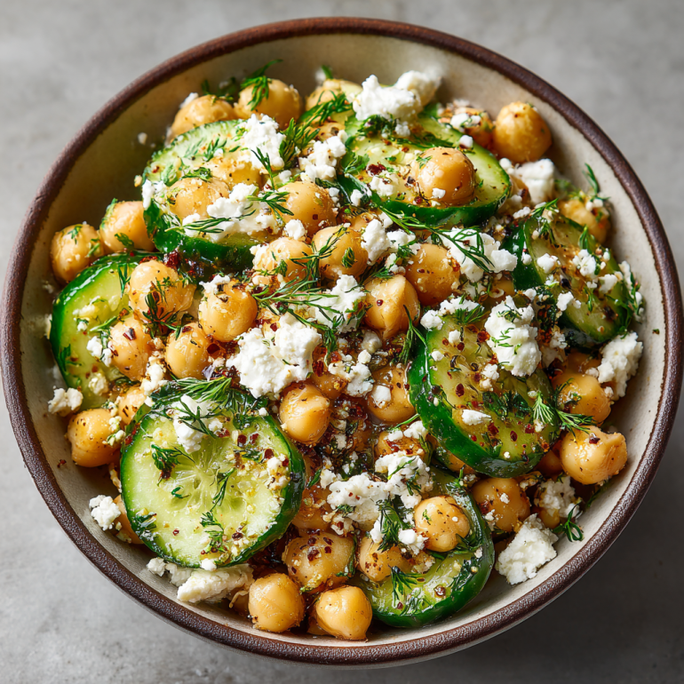 Chickpea Salad with Cucumber and Feta Cheese