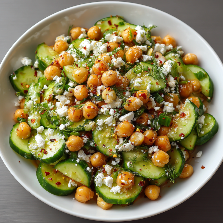 Chickpea Salad with Cucumber and Feta Cheese