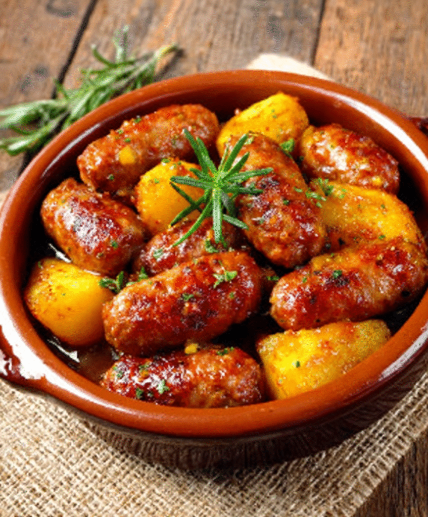 Chorizos a la sidra con patatas para recetas tradicionales