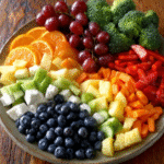 Comida arcoíris con frutas y verduras para recetas visuales en Pinterest
