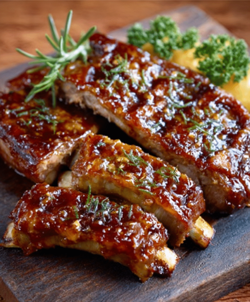 Costillas de cerdo al estilo andaluz con salsa de miel y mostaza