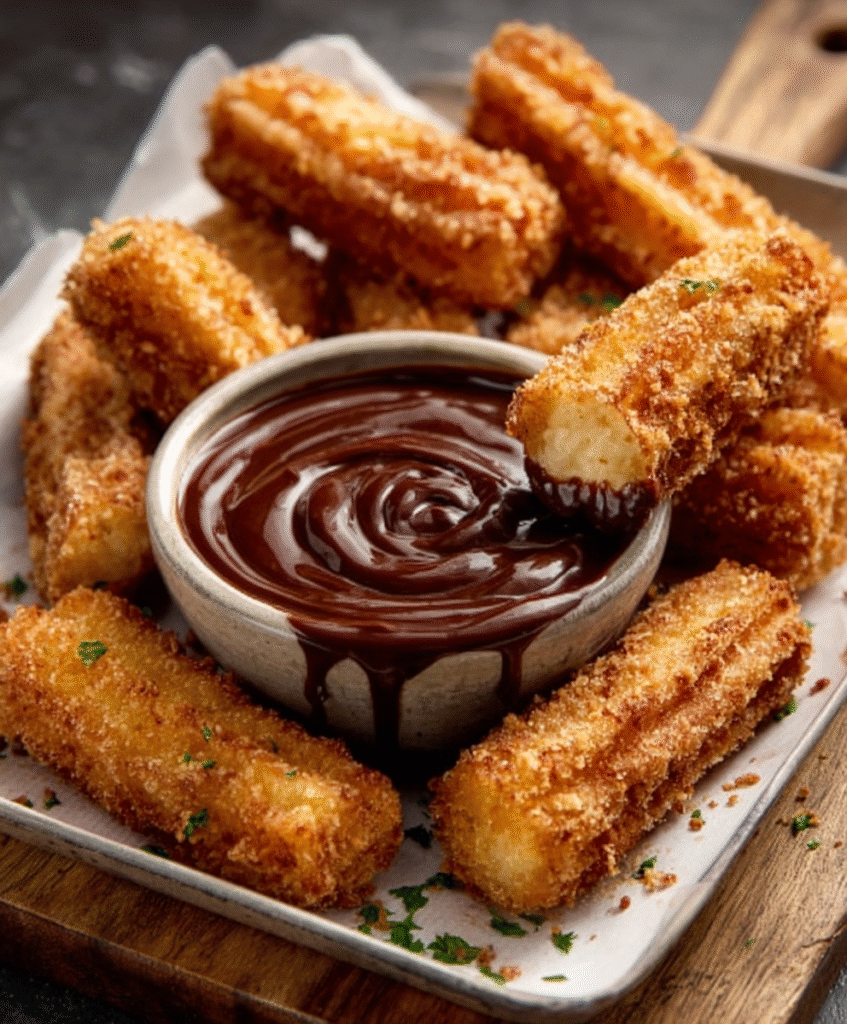 Crispy Rice‑Paper “Churro” Rolls, Chocolate Dip