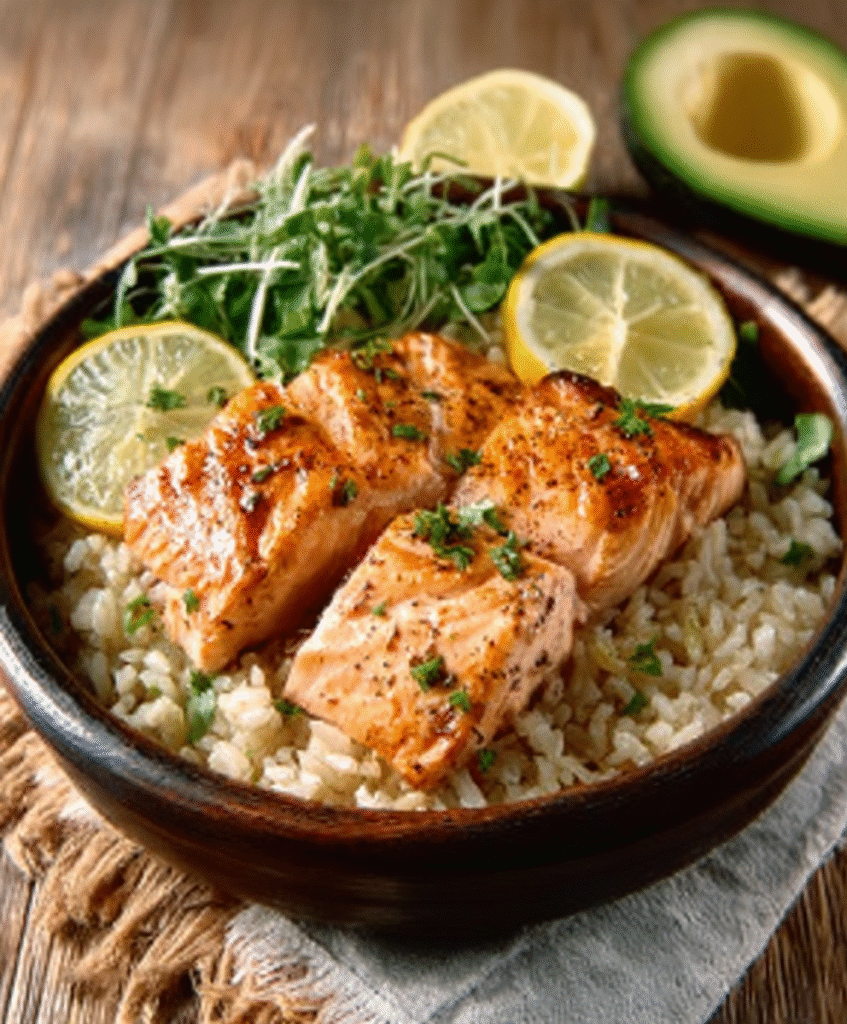 Cuenco de Arroz con Salmón y Limón
