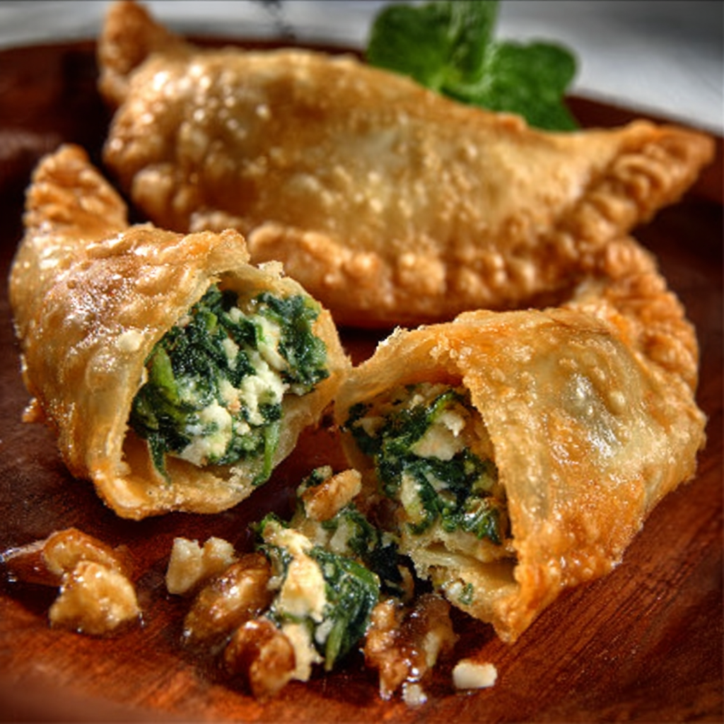 Empanadillas integrales de espinaca, queso feta y nueces