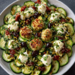 Ensalada de Calabacín, Pistachos, Aceitunas y Mozzarella