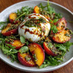 Ensalada de burrata, nectarinas asadas y pesto de albahaca en 10 minutos