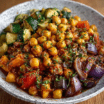 Ensalada de garbanzos con verduras asadas para platos económicos