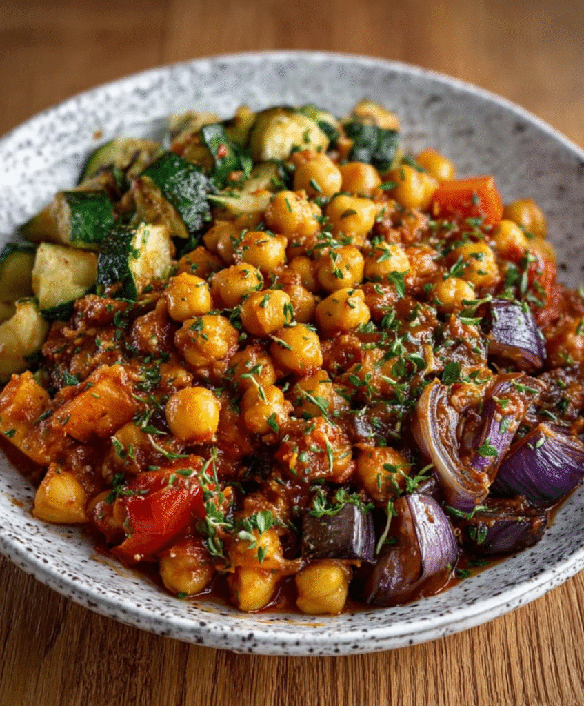 Ensalada de garbanzos con verduras asadas para platos económicos