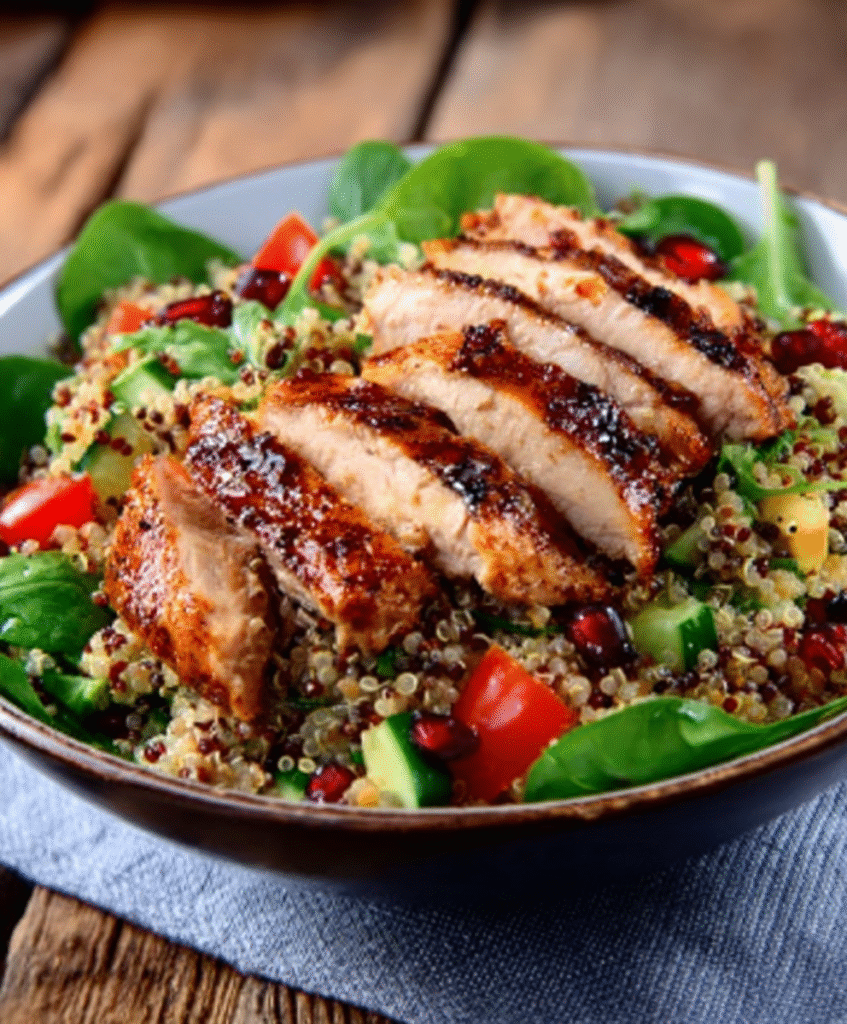 Ensalada de quinoa con pollo a la parrilla para proteínas completas