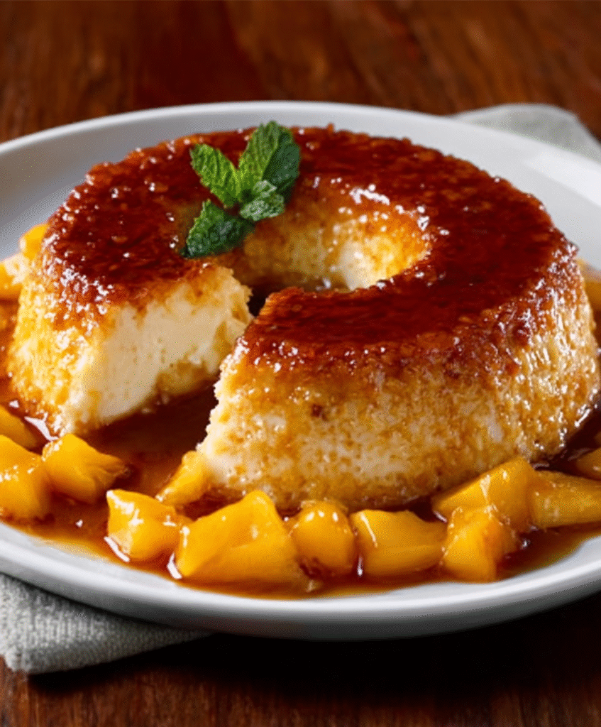 Flan de coco y mango con toque tropical para postres refrescantes