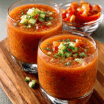 Gazpacho andaluz fresco con tomate y pepino para días de calor