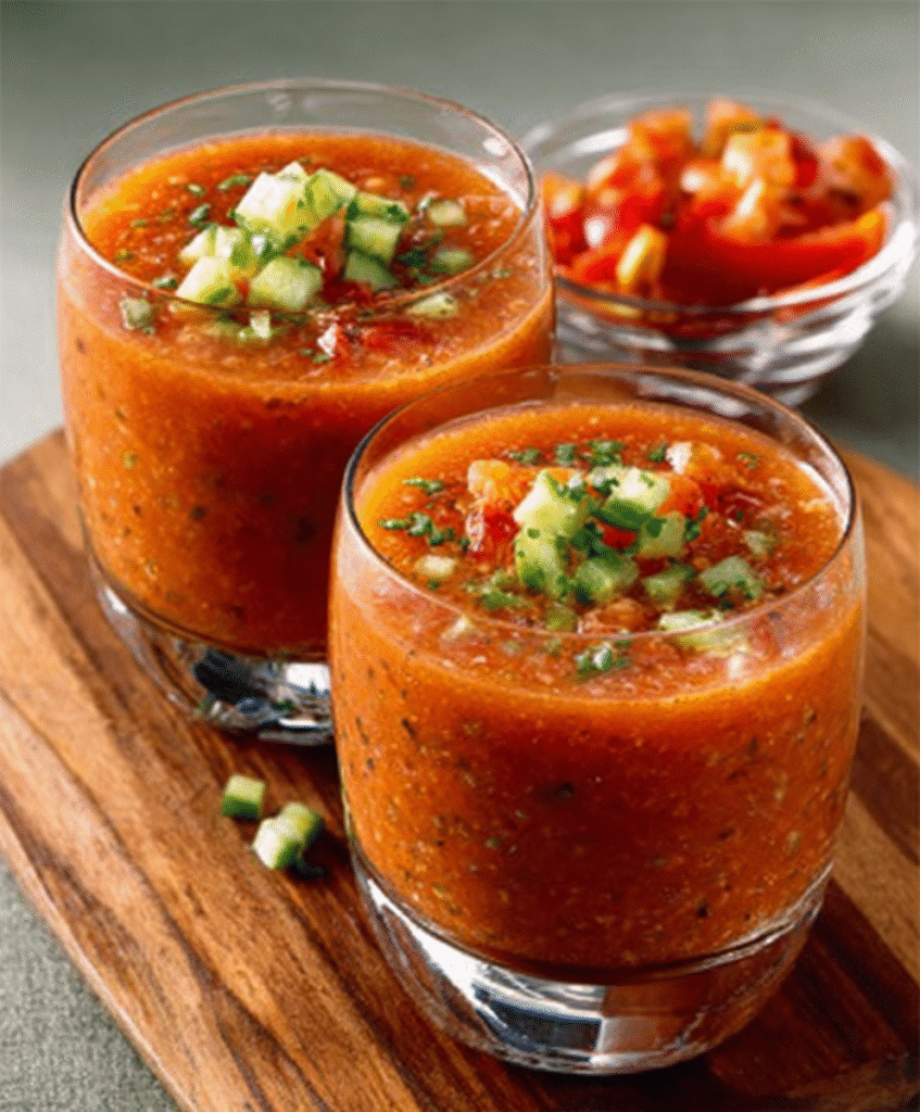 Gazpacho andaluz fresco con tomate y pepino para días de calor