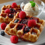 Gofres belgas con topping de frambuesas para desayunos instagrameables