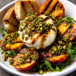 Grilled Peach‑Burrata Salad with Pistachio Gremolata