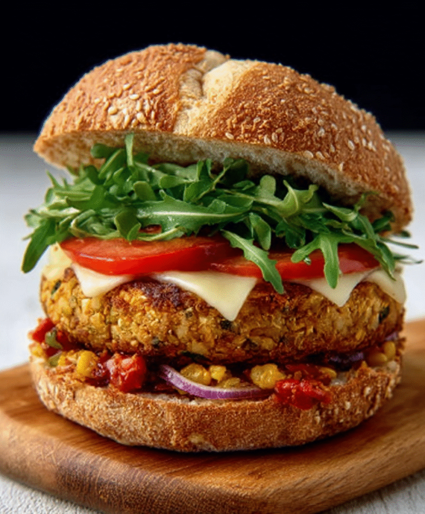 Hamburguesa vegetal con lentejas y especias para veganos