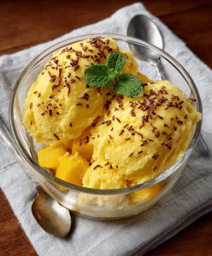 Helado casero de mango y coco sin azúcar para meriendas tropicales