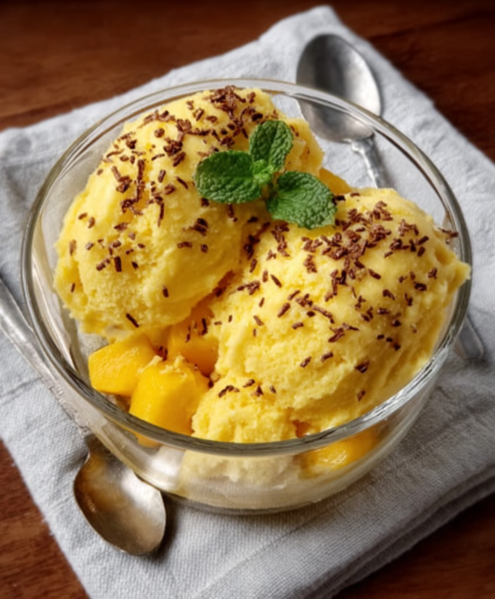 Helado casero de mango y coco sin azúcar para meriendas tropicales