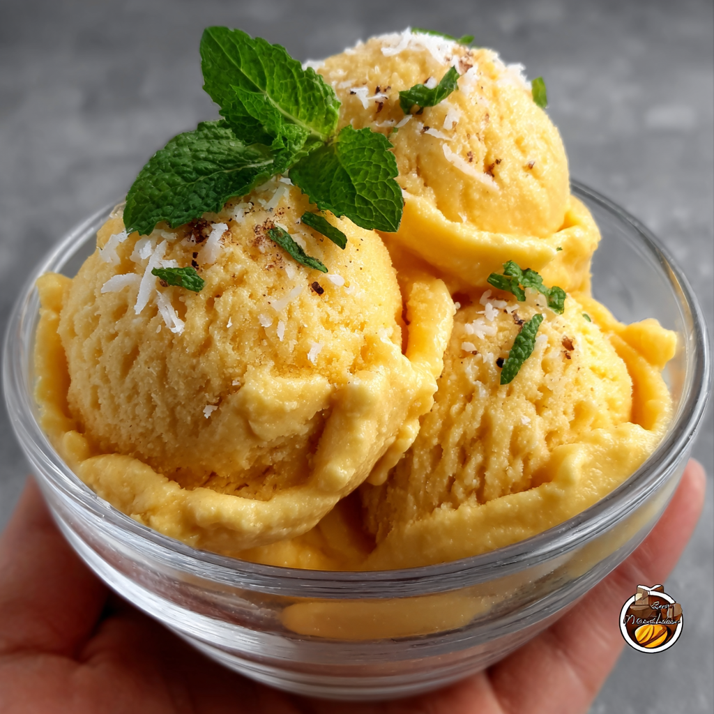 Helado vegano de mango, lima y coco sin azúcar añadido