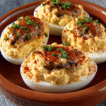 Huevos rellenos con mayonesa casera y pimentón para tapas creativas