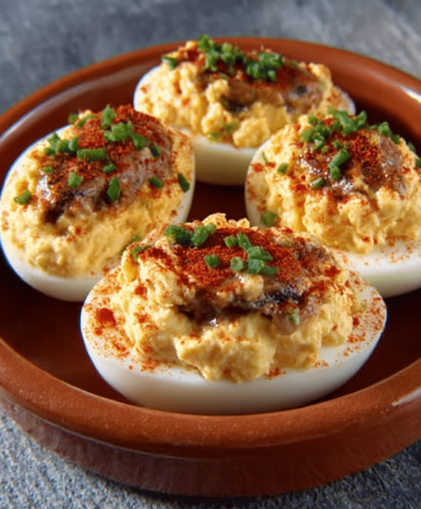 Huevos rellenos con mayonesa casera y pimentón para tapas creativas