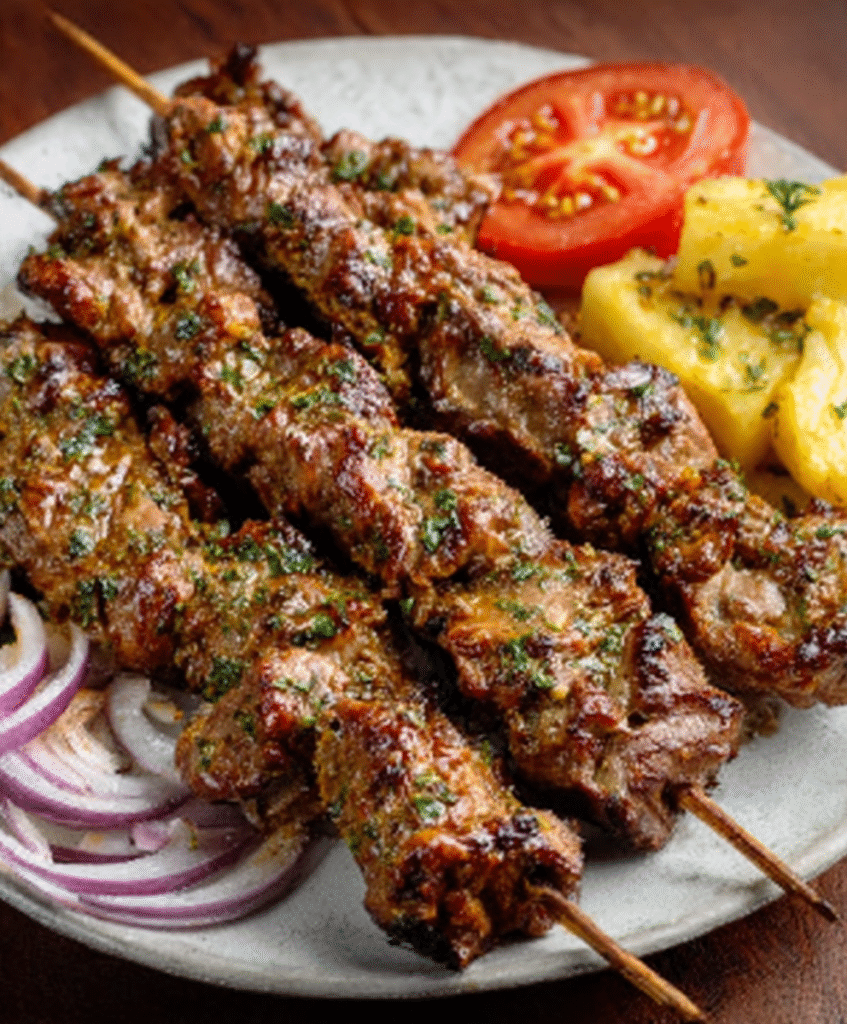 Kebabs de cordero con especias marroquinas para comidas internacionales