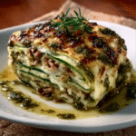 Lasaña fría de verano con calabacín laminado y pesto