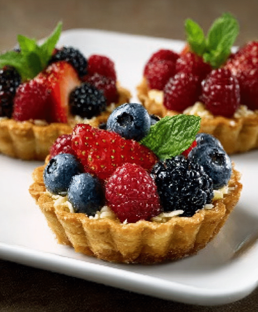 Mini tartas de frutas para fiestas infantiles con diseño creativo